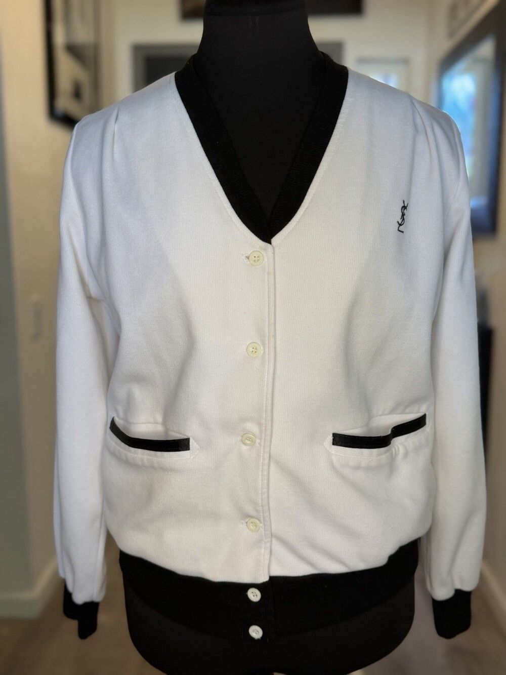 Vintage 80s YVES SAINT LAURENT Activewear Button Cardigan/Blazer Preppy XS/S